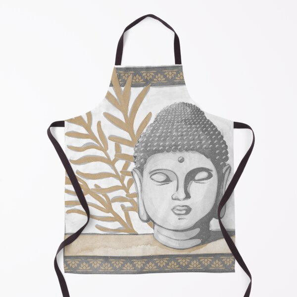 Item preview, Buddha Head Statue with Palm Fronds Watercolor - Slate, Fog, Fawn designed and sold by Irene Estelle.