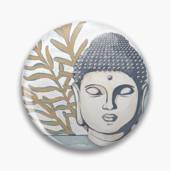 Item preview, Buddha Head Statue with Palm Fronds Watercolor - Dusk, Dove, Fawn designed and sold by Irene Estelle.