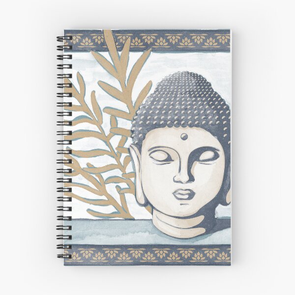 Item preview, Buddha Head Statue with Palm Fronds Watercolor - Dusk, Dove, Fawn designed and sold by Irene Estelle.
