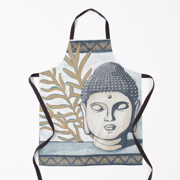 Item preview, Buddha Head Statue with Palm Fronds Watercolor - Dusk, Dove, Fawn designed and sold by Irene Estelle.
