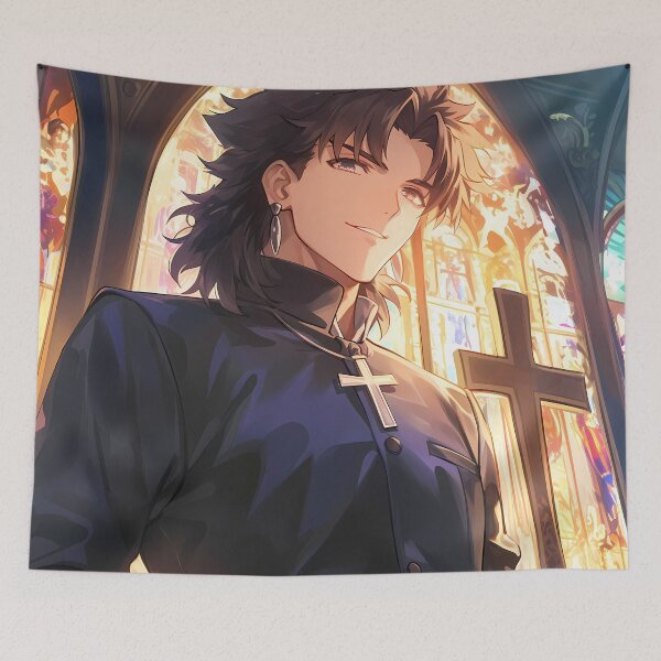 Item preview, Kirei Kotomine fate stay night Cathedral Stainedglass Golden Sunlight designed and sold by mildaclairmo.