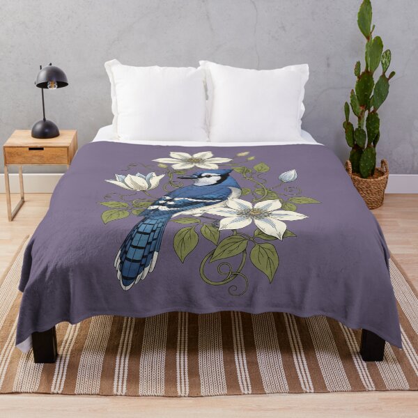 Item preview, Vintage Blue Jay with Clematis Botanical Art designed and sold by BirdsnStuff.