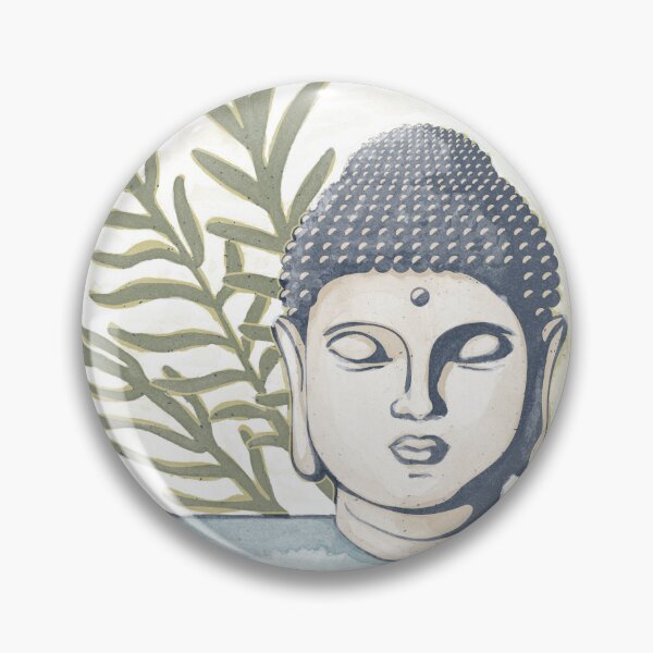 Item preview, Buddha Head Statue with Palm Fronds Watercolor - Dusk, Sage, Peacock designed and sold by Irene Estelle.