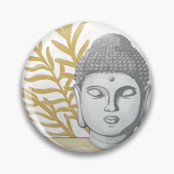 Item preview, Buddha Head Statue with Palm Fronds Watercolor - Slate, Fog, Saffron designed and sold by Irene Estelle.