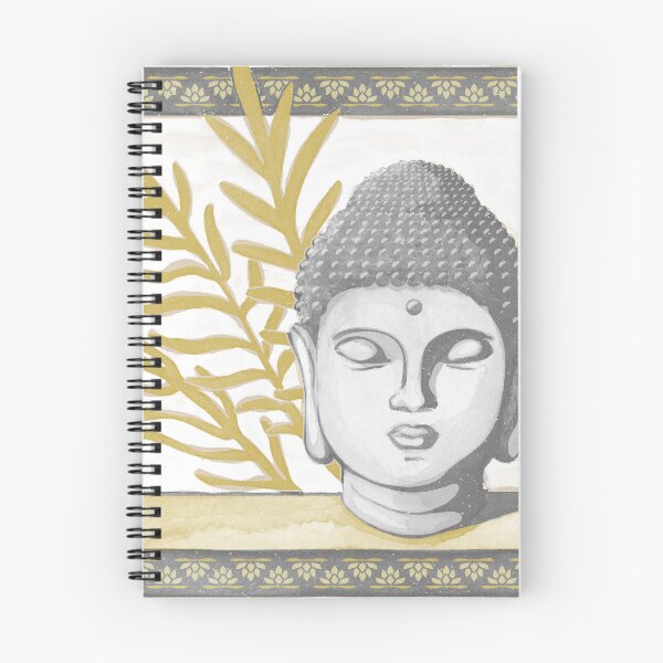Item preview, Buddha Head Statue with Palm Fronds Watercolor - Slate, Fog, Saffron designed and sold by Irene Estelle.