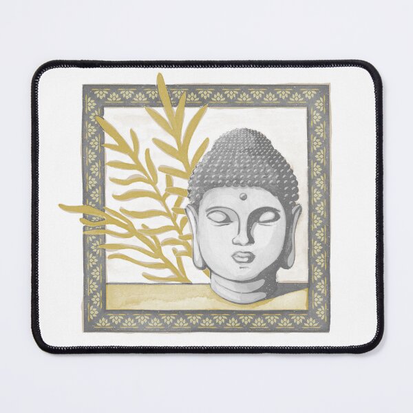 Item preview, Buddha Head Statue with Palm Fronds Watercolor - Slate, Fog, Saffron designed and sold by Irene Estelle.