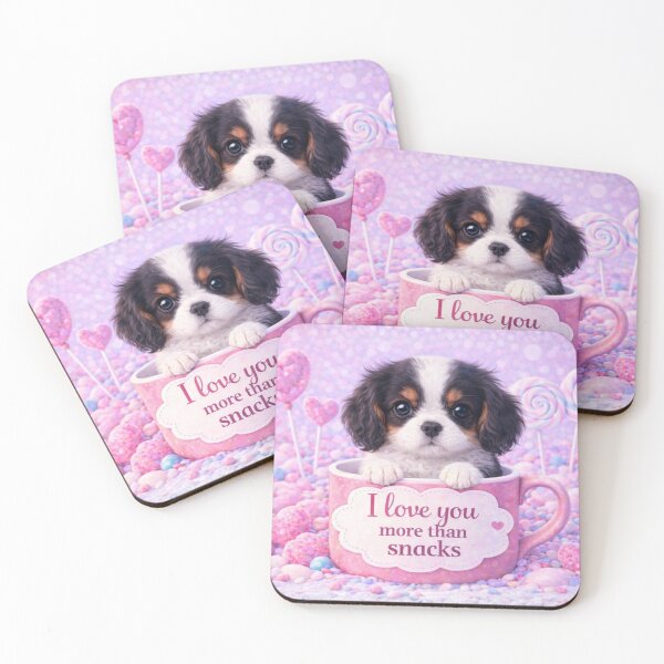 Item preview, Tricolor Cavalier Puppy Loves Snacks designed and sold by GivingJoy.