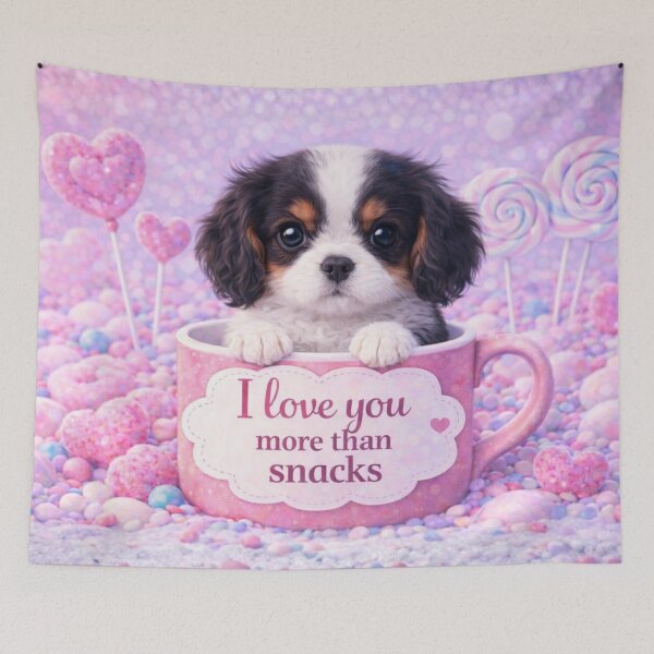 Item preview, Tricolor Cavalier Puppy Loves Snacks designed and sold by GivingJoy.