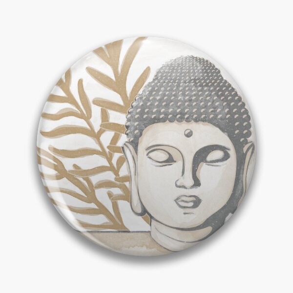 Item preview, Buddha Head Statue with Palm Fronds Watercolor - Slate, Dove, Fawn designed and sold by Irene Estelle.