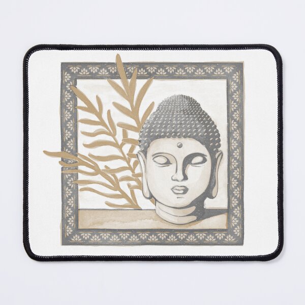 Item preview, Buddha Head Statue with Palm Fronds Watercolor - Slate, Dove, Fawn designed and sold by Irene Estelle.