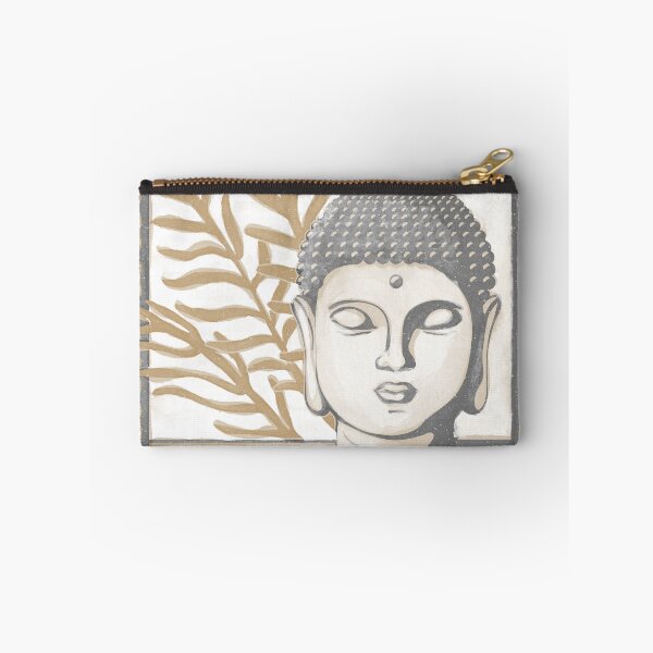 Item preview, Buddha Head Statue with Palm Fronds Watercolor - Slate, Dove, Fawn designed and sold by Irene Estelle.