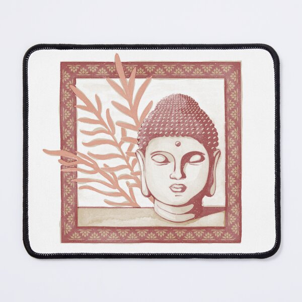 Item preview, Buddha Head Statue with Palm Fronds Watercolor - Ruby, Dove, Coral designed and sold by Irene Estelle.