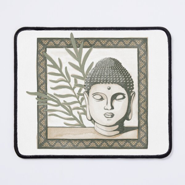 Item preview, Buddha Head Statue with Palm Fronds Watercolor - Pine, Dove, Sage designed and sold by Irene Estelle.