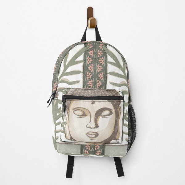 Item preview, Buddha Head Statue with Palm Fronds Watercolor - Earth, Fawn, Sage designed and sold by Irene Estelle.