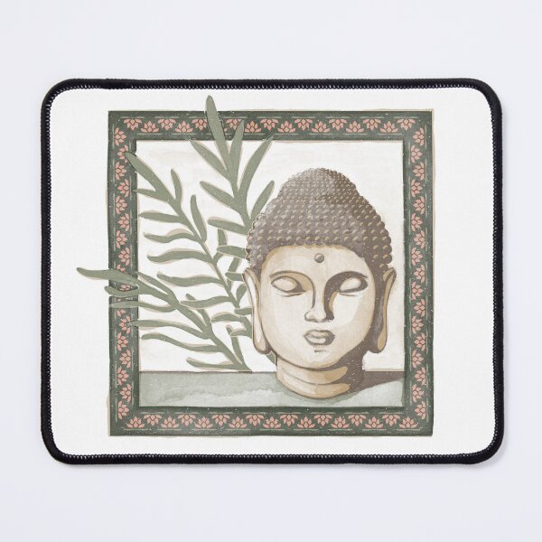 Item preview, Buddha Head Statue with Palm Fronds Watercolor - Earth, Fawn, Sage designed and sold by Irene Estelle.