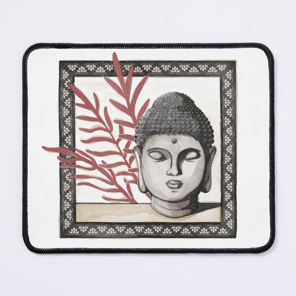 Item preview, Buddha Head Statue with Palm Fronds Watercolor - Coal, Earth, Ruby designed and sold by Irene Estelle.