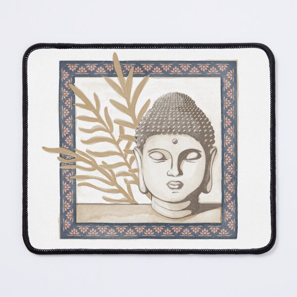 Item preview, Buddha Head Statue with Palm Fronds Watercolor - Earth, Fawn, Dusk designed and sold by Irene Estelle.