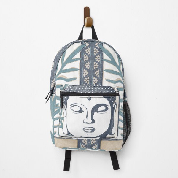 Item preview, Buddha Head Statue with Palm Fronds Watercolor - Dusk, Fawn, Peacock designed and sold by Irene Estelle.