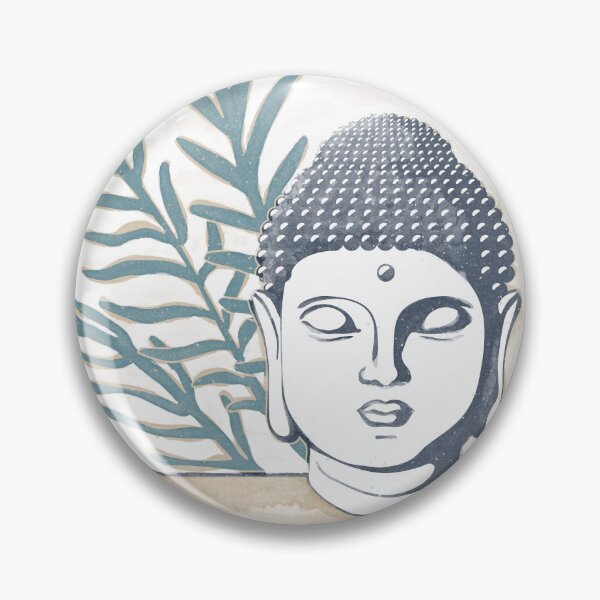 Item preview, Buddha Head Statue with Palm Fronds Watercolor - Dusk, Fawn, Peacock designed and sold by Irene Estelle.