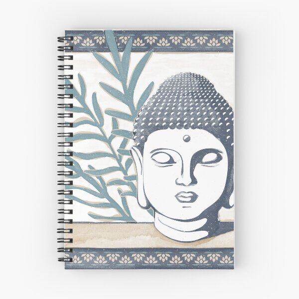 Item preview, Buddha Head Statue with Palm Fronds Watercolor - Dusk, Fawn, Peacock designed and sold by Irene Estelle.