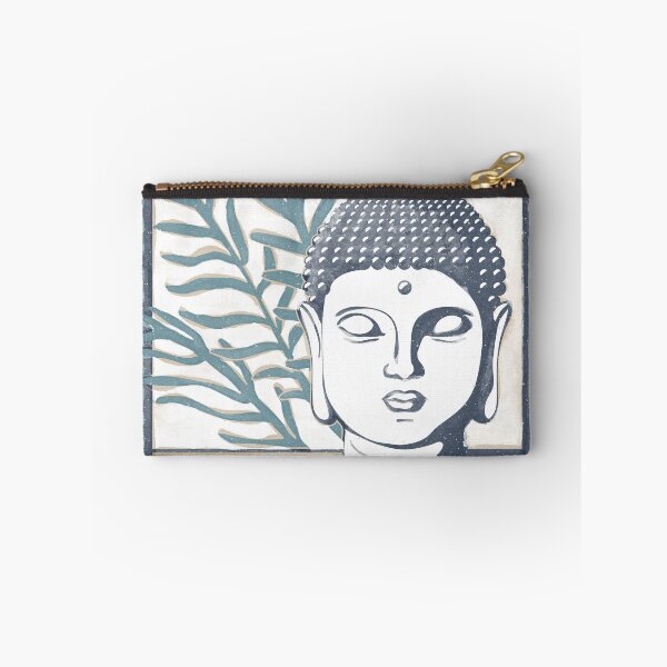 Item preview, Buddha Head Statue with Palm Fronds Watercolor - Dusk, Fawn, Peacock designed and sold by Irene Estelle.