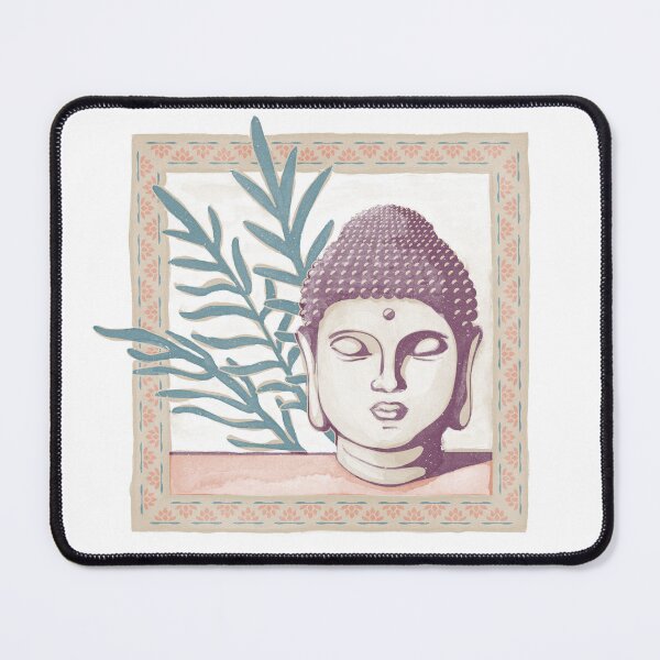 Item preview, Buddha Head Statue with Palm Fronds Watercolor - Beet, Dove, Peacock designed and sold by Irene Estelle.