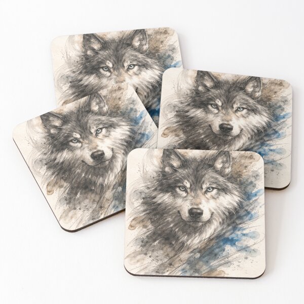 Item preview, Wolf Sketch with Watercolor Waves designed and sold by wavewolfpt.