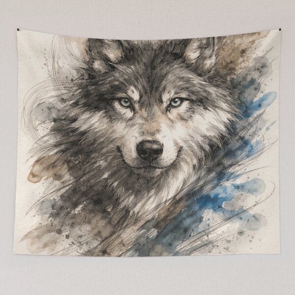 Item preview, Wolf Sketch with Watercolor Waves designed and sold by wavewolfpt.