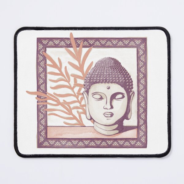 Item preview, Buddha Head Statue with Palm Fronds Watercolor - Beet, Dove, Coral designed and sold by Irene Estelle.