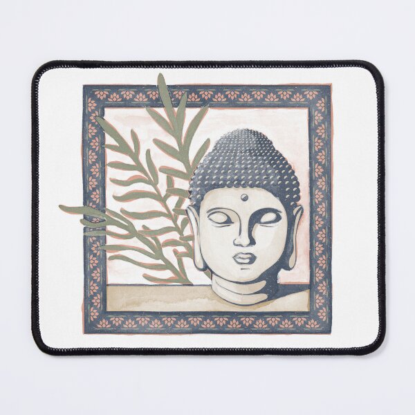 Item preview, Buddha Head Statue with Palm Fronds Watercolor - Dusk, Fawn, Sage designed and sold by Irene Estelle.