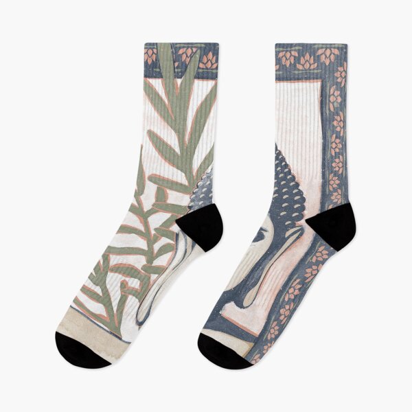 Item preview, Buddha Head Statue with Palm Fronds Watercolor - Dusk, Fawn, Sage designed and sold by Irene Estelle.