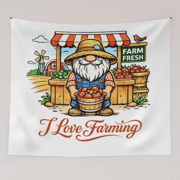 Item preview, Farmer Gnome with Apples – I Love Farming Cute Farm Stand Art designed and sold by Moriarty's Digital Visions.