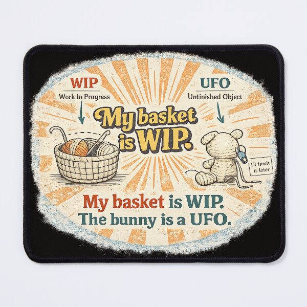 Item preview, My Basket is WIP The Bunny is a UFO – Funny Crochet Easter Retro Design designed and sold by FrameFlow.