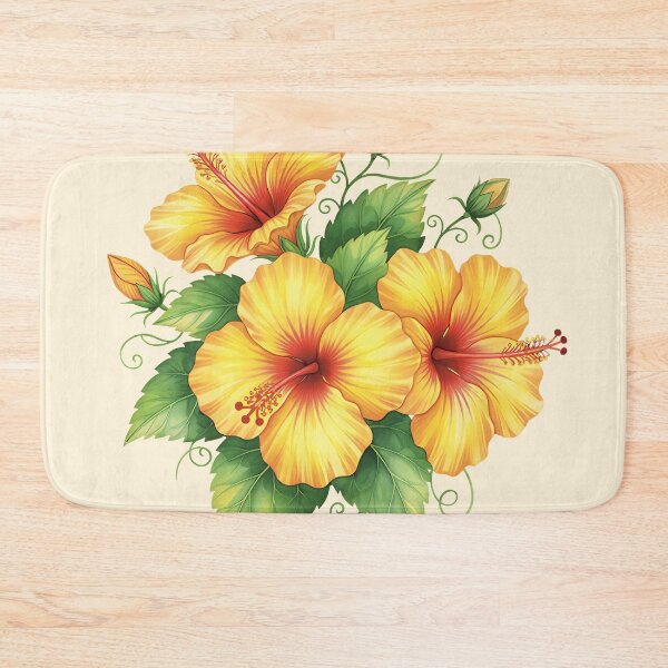 Item preview, Vintage Hawaiian Yellow Hibiscus Tropical Floral Art designed and sold by LinaValearte.