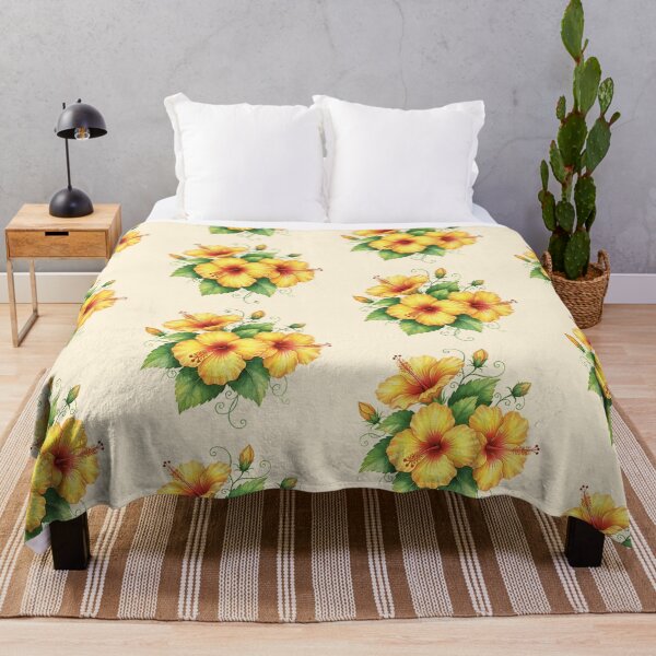 Item preview, Vintage Hawaiian Yellow Hibiscus Tropical Floral Art designed and sold by LinaValearte.
