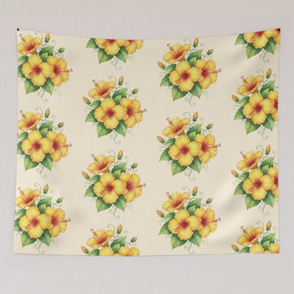 Item preview, Vintage Hawaiian Yellow Hibiscus Tropical Floral Art designed and sold by LinaValearte.