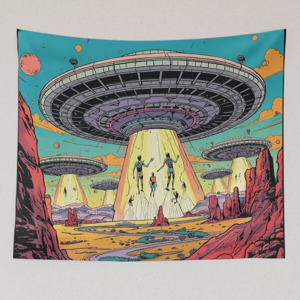 Item preview, Alien Invaders - Retro UFO Abduction Sci-Fi-Space Art designed and sold by Nature's Palette.