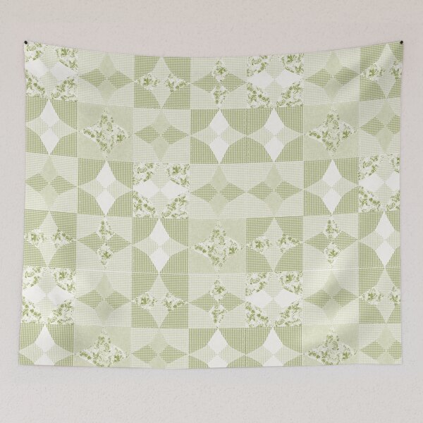 Item preview, Retro Country Chicken Feed Sack Cheater Quilt - Light Olive Green & White Gingham designed and sold by LoveAlways-AEP.