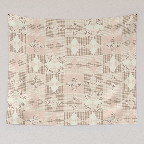Item preview, Retro Country Chicken Feed Sack Cheater Quilt - Warm Neutrals Cafe Blush Gingham designed and sold by LoveAlways-AEP.