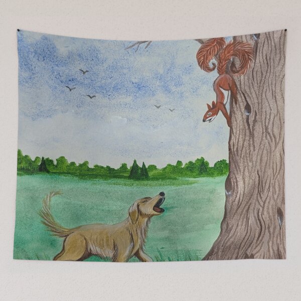 Item preview, Squirrels hurry up a tree to escape from a dog  designed and sold by Matt Starr Fine Art .