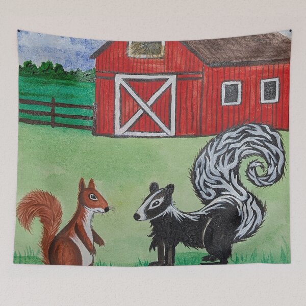 Item preview, Squirrel meets skunk at the big red barn  designed and sold by Matt Starr Fine Art .