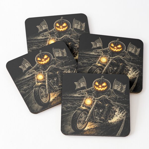 Item preview, Headless Horseman Night Ride — Fiery Scratchboard Biker Art designed and sold by TheHorsemanRidesAgain.