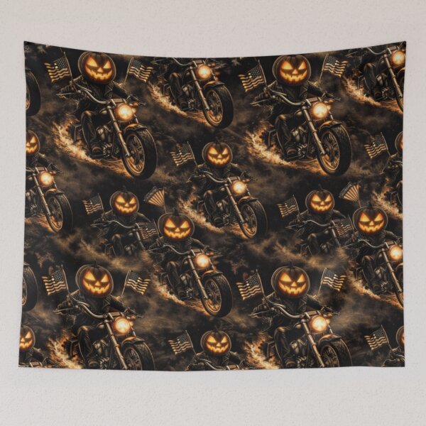 Item preview, Headless Horseman Night Ride — Fiery Scratchboard Biker Art designed and sold by TheHorsemanRidesAgain.