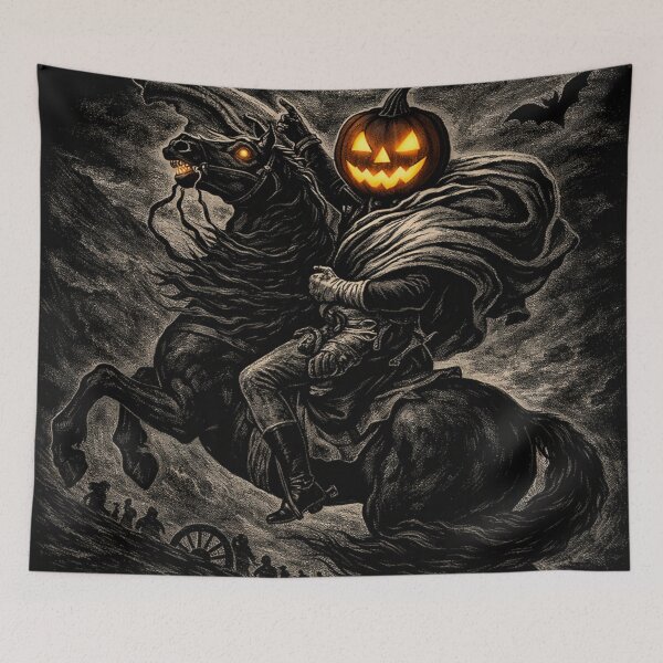 Item preview, Headless Horseman Scratchboard Night Charge Illustration — Dramatic Halloween Dark Art designed and sold by TheHorsemanRidesAgain.