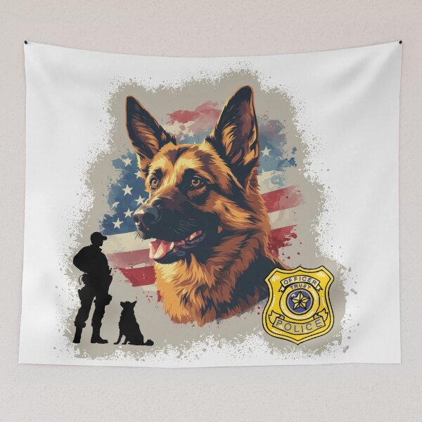 Item preview, K9 Police Officer German Shepherd With American Flag designed and sold by Rusty Pine.