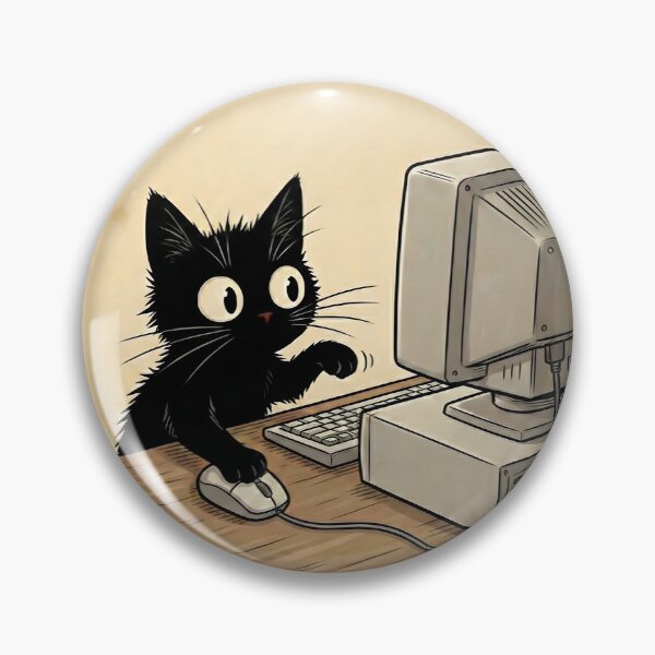 Item preview, Curious Cat at Computer - Cute Black Cat Retro Art designed and sold by Fluidic-Space.