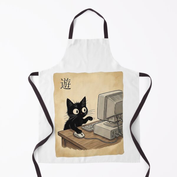 Item preview, Curious Cat at Computer - Cute Black Cat Retro Art designed and sold by Fluidic-Space.