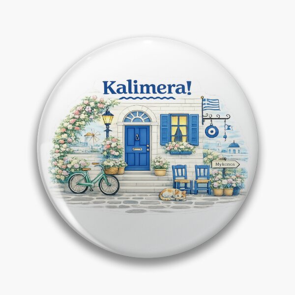 Item preview, Cozy Mykonos Street with Sleeping Cat Illustration designed and sold by StrayaDesign.