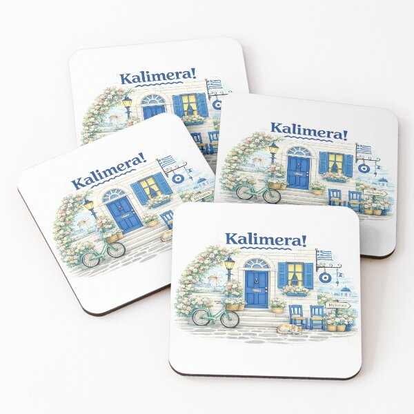 Item preview, Cozy Mykonos Street with Sleeping Cat Illustration designed and sold by StrayaDesign.