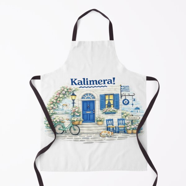 Item preview, Cozy Mykonos Street with Sleeping Cat Illustration designed and sold by StrayaDesign.